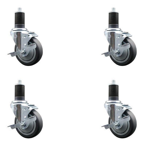 Service Caster 4'' SS Thermoplastic Rubber Swivel 1-5/8'' Expanding Stem Caster Set with Brake, 4PK SCC-SSEX20S414-TPRB-TLB-158-4 - main
